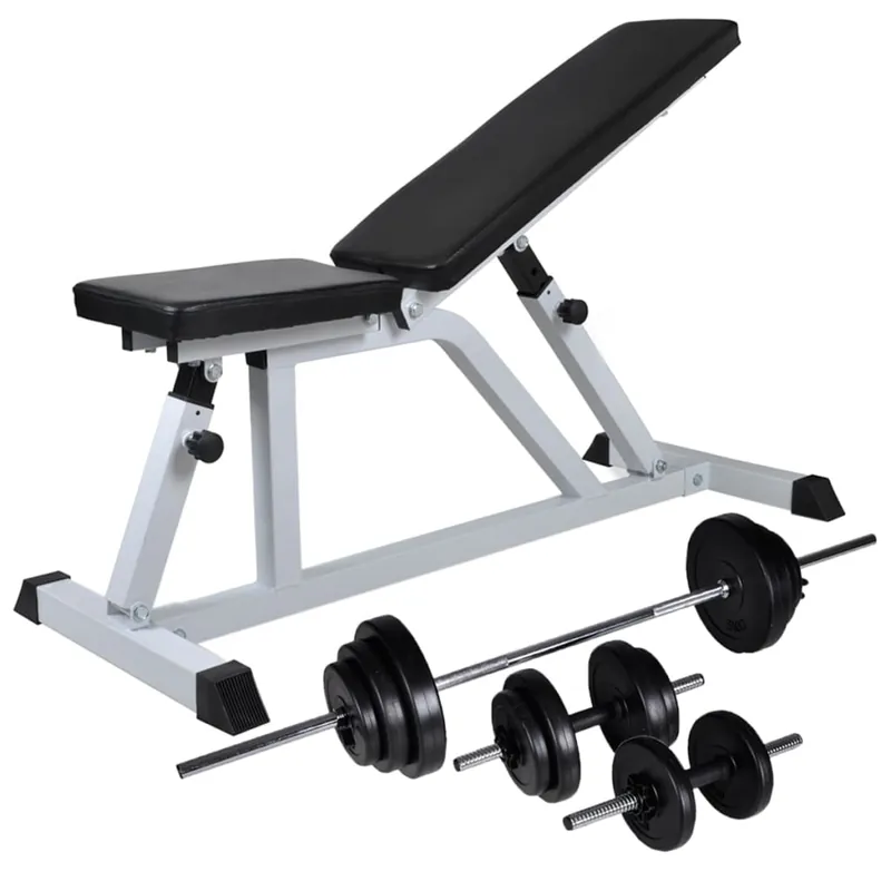Panca da Palestra con Bilanciere e Set di Manubri 30,5 kg Multifunzionale