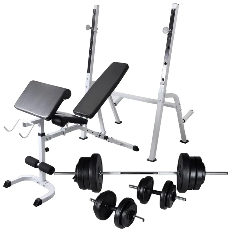 Panca Multifunzione da Palestra con Bilanciere e Set di Manubri 60,5 kg