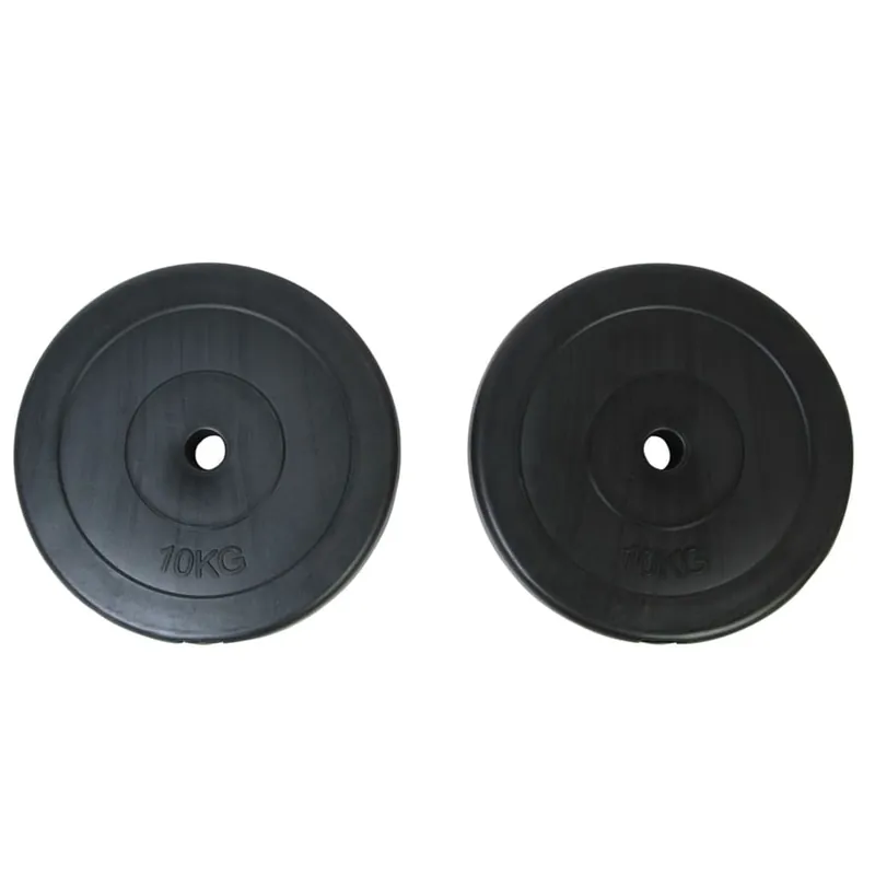Piastre di Peso 2 x 10 kg Nero Ricoperti con Plastica Robusta