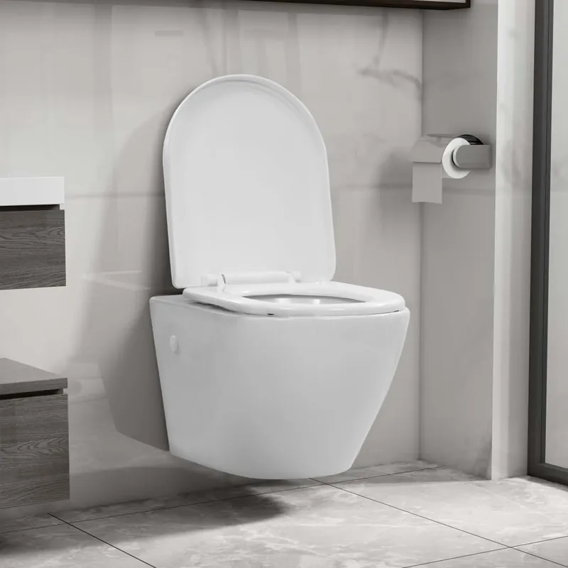WC Sospeso con Design Senza Bordi in Ceramica Bianca Chiusura Ammortizzata