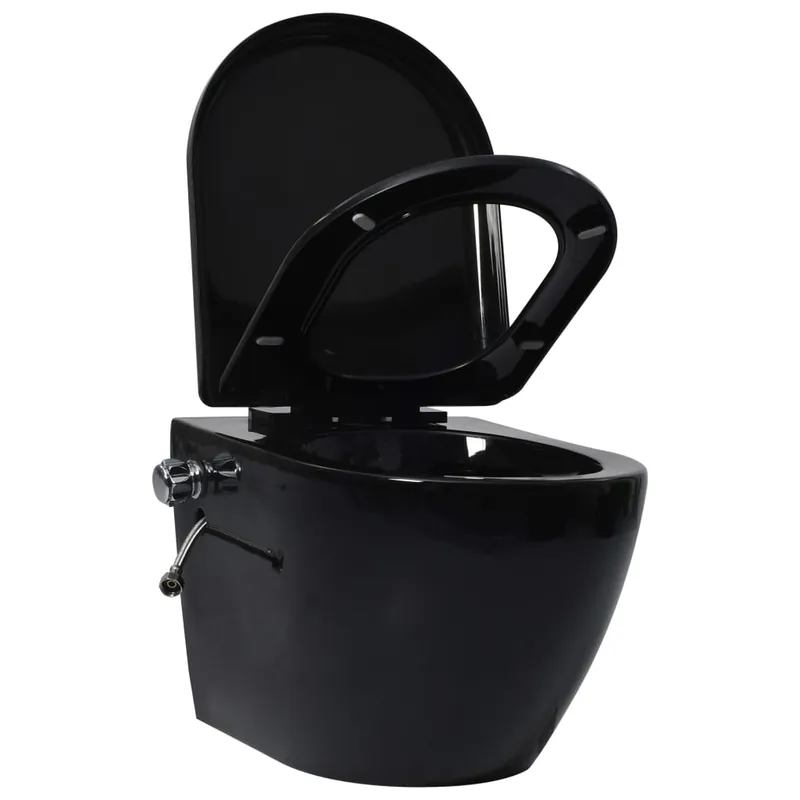 Toilette senza Bordo Sospesa Funzione Bidet Ceramica Nera Chiusura Ammortizzata