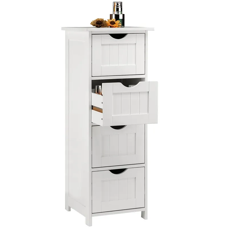 Mobile Bagno Cassettiera 4 Cassetti con Ripiano Legno MDF Bianco 30x30x82cm